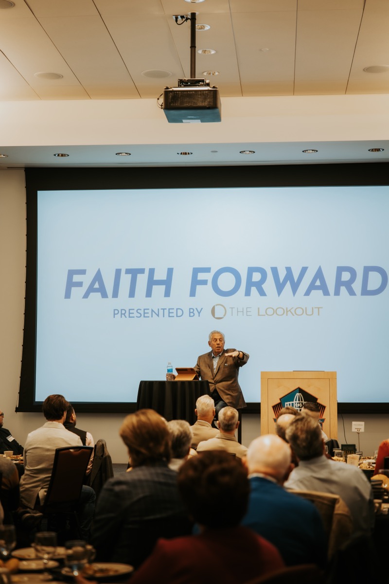 Speaker presenting at Faith Forward event presented by The Lookout